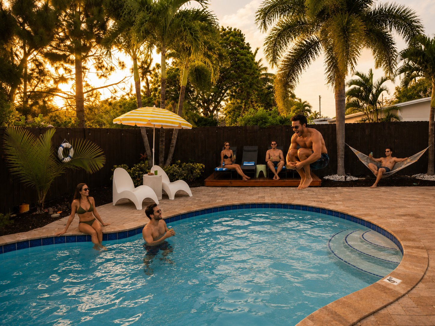 Friends gathered at the pool